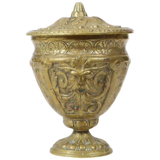 Oude Messing Beker Met Deksel Mythisch Figuur 14cm 1