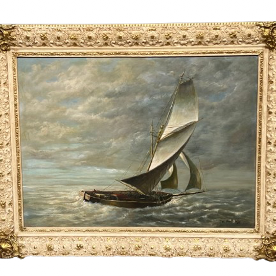 Schilderij - Groot Formaat Emilien Victor Barthélemy (1885-1964) "zeegezicht". 1
