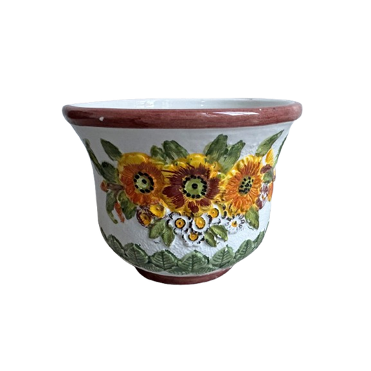 Grote Vintage Italiaanse Bloempot Met Bloemen Van Keramiek 1