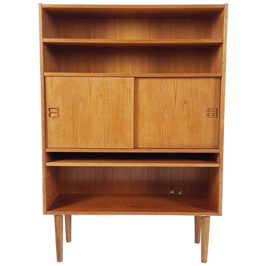 Vintage Deens Boekenkastje Teak Fineer | Wandkastje Deurtjes 1