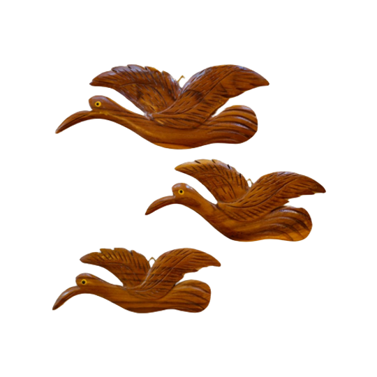 3x Vintage Houten Wandvogel Wandvogels Vogel Hout Wanddecoratie 1