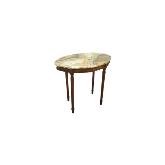 Oude Houten Tafel Met Marmeren Blad Uit Frankrijk 1