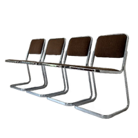 Vier Vintage Buisframe Stoelen Met Bruine Velour Stof