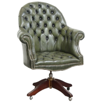 Grote Groene Rundleren Chesterfield Bureaustoel Op Wieltjes Met Een Hoge Rug