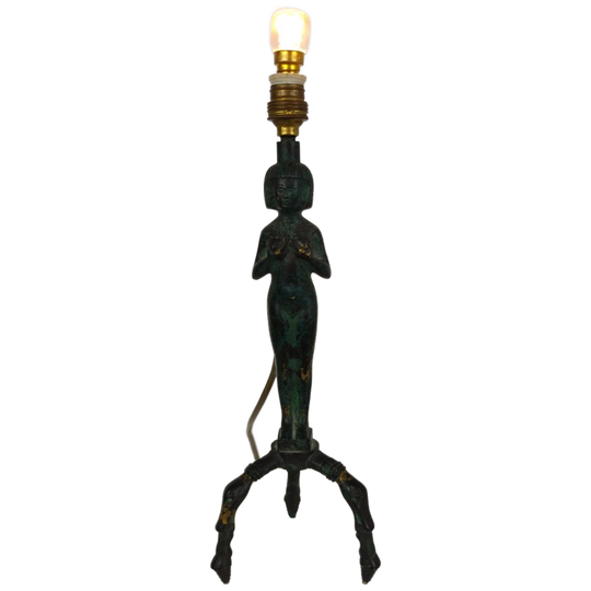 Prachtige Bronzen Egyptische Damestafellamp 20e Eeuw 1