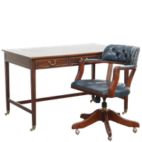 Geweldige Set Bestaande Uit Een Schrijftafel En Een Blauwe Rundleren Chesterfield Bureaustoel In