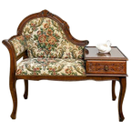 Antiek Vintage Oud Telefoonbankje, Gossip Bench, Bloemen, thumbnail 1