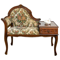 Antiek Vintage Oud Telefoonbankje, Gossip Bench, Bloemen,