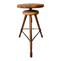Vintage Industriële Verstelbare Kruk – Beuk