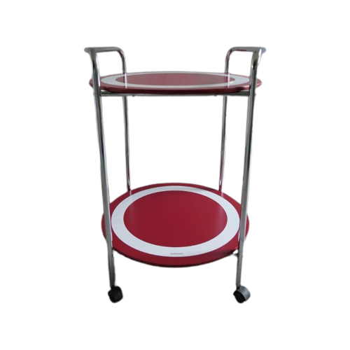 Vintage Puhlmann Trolley Bijzettafel Rood Wit Chroom