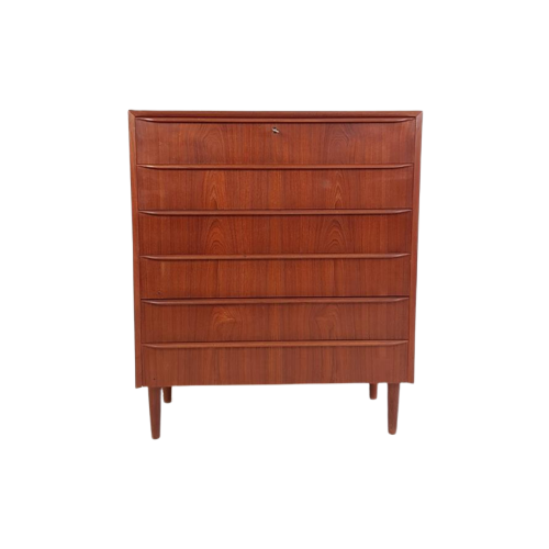 Vintage Deense Teak Houten Ladekast 6 Lades Chestdrawer