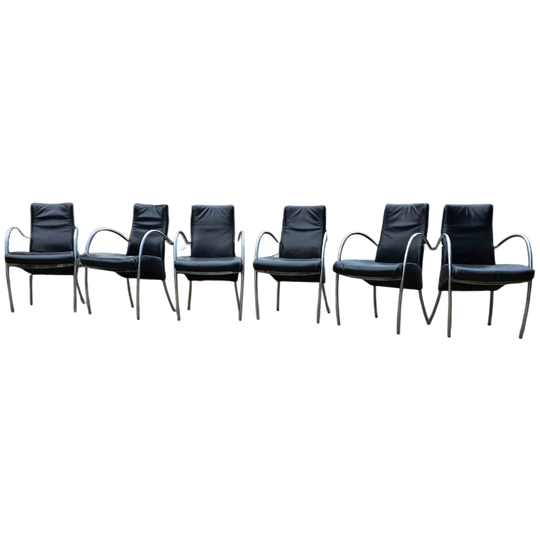 6 X Rare Leather Dining Chair By Hennie De Jong / 1990s 1