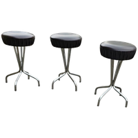 3 X Stool / Black Top / Chrome Frame / 1970s