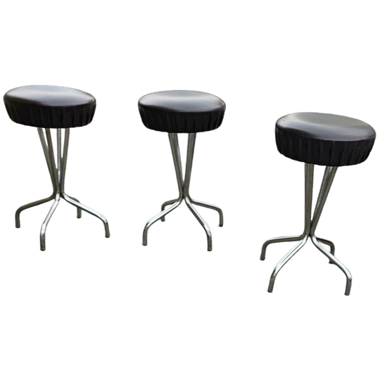 3 X Stool / Black Top / Chrome Frame / 1970s 1