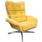 60's Nieuw Bekleed Vintage Draaifauteuil Draaistoel Geel thumbnail 1