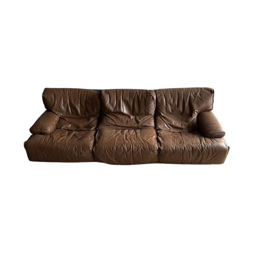 Three Seater Brown Leather Brunati Sofa