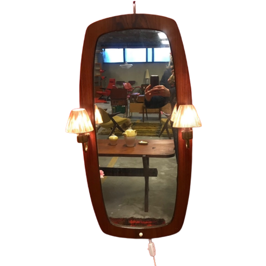 Vintage Teakhouten Spiegel Met Verlichting. Zweden 1950/60 (396) 1