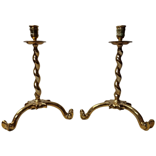 Antiek Stijl Messing Kandelaren, Midden 20e Eeuw 1