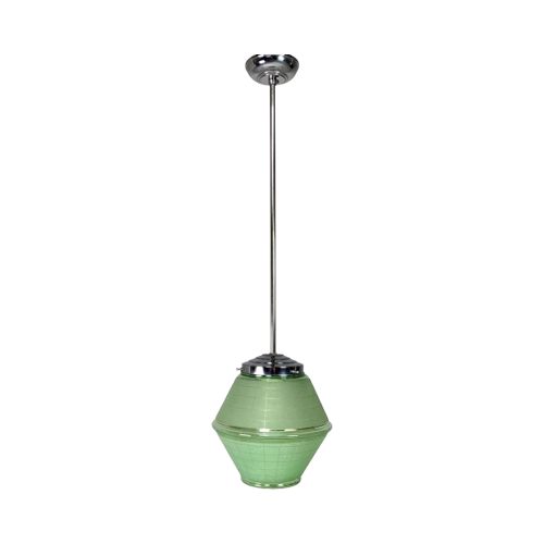 Art Deco Hanglamp Met Groene Glazen Kap, Jaren 30