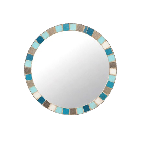 Vintage Ronde Mozaïek Wandspiegel Blauw, 1960s 1