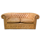 Stoere Oude Antieke / Vintage Chesterfield 2 Zits Bank Cognac Camel thumbnail 1