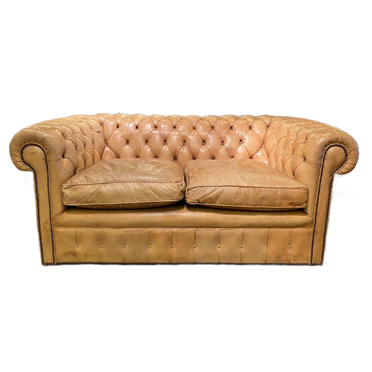 Stoere Oude Antieke / Vintage Chesterfield 2 Zits Bank Cognac Camel 1