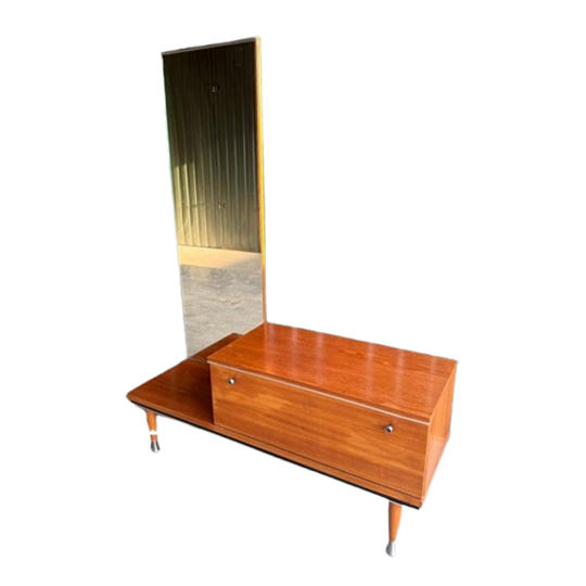 Vintage Teak Kaptafel Lowboard Met Spiegel 1