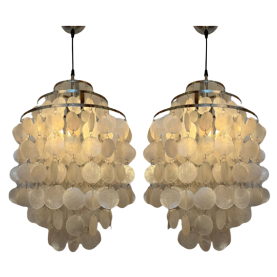 Set Van 2 Capiz Schelpen Hanglampen Opaline Parelmoer 1
