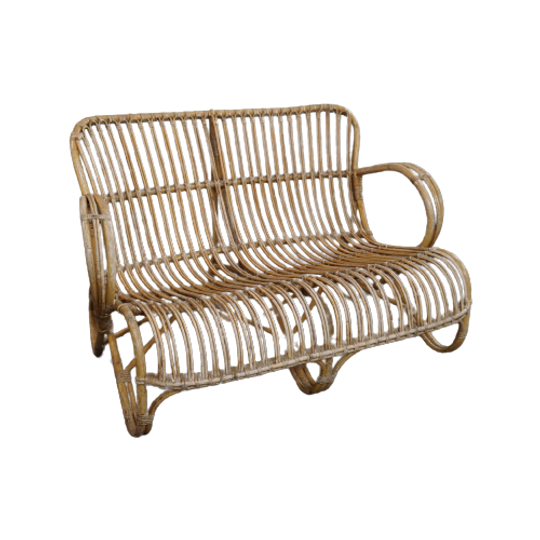 Vintage Rotan Belse 8, 2 Zits Bank, Dutch Design, 1950 1