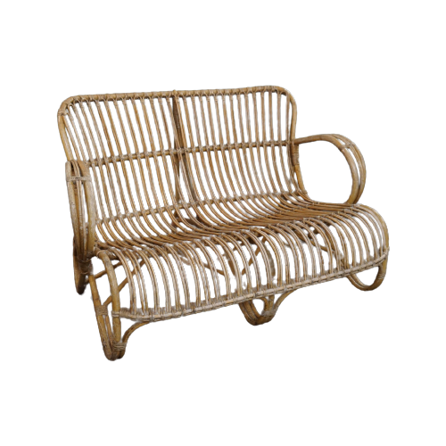 Vintage Rotan Belse 8, 2 Zits Bank, Dutch Design, 1950