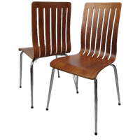 Set (2) Design Stoelen In Walnoot Fineer. Poten In Chroom.