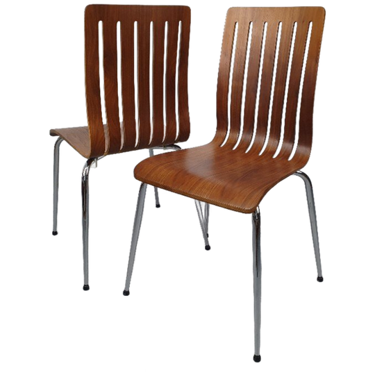 Set (2) Design Stoelen In Walnoot Fineer. Poten In Chroom. 1