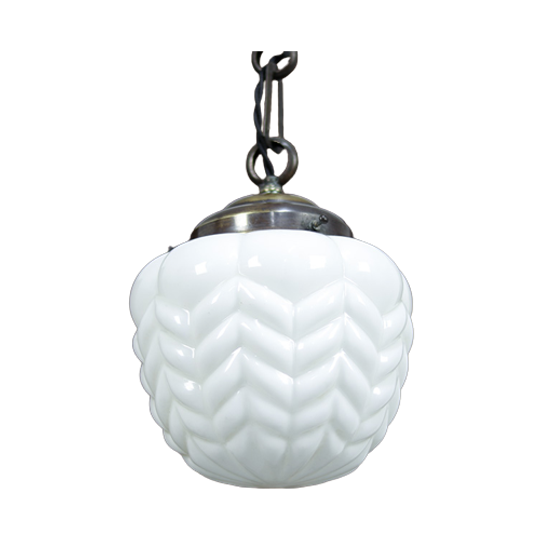 Antieke Art Deco Opaline Hanglamp 1