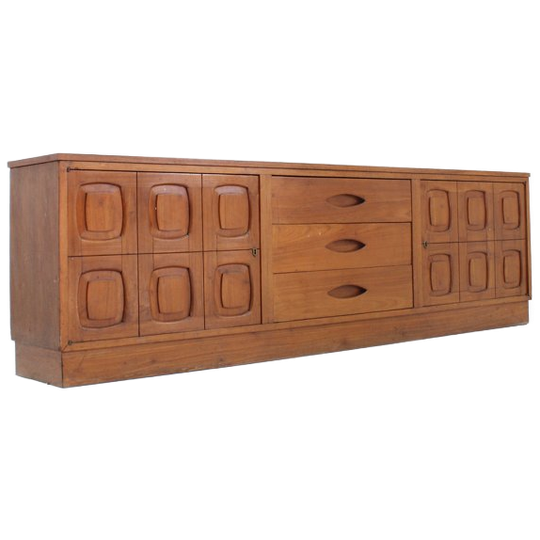 Vintage Brutalist Teak Houten Dressoir Jaren 60 1