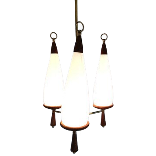 Vintage Teak Chandelier With White Glass Shades, 1960s 1
