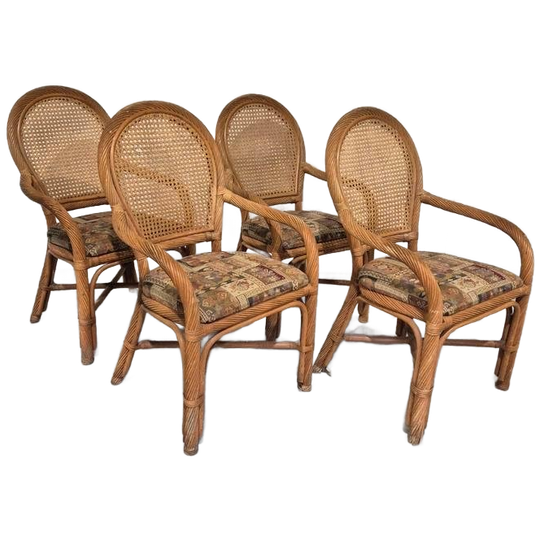 4 Rotan Bamboe Boho Vintage Stoelen Webbing Design 1