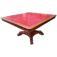 Antieke Vergadertaf Eettafel, Kaarttafel Met Ingelegde Leer,