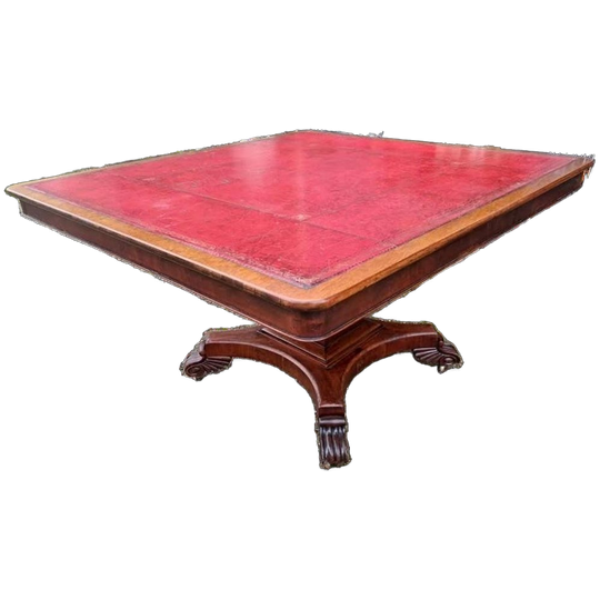 Antieke Vergadertaf Eettafel, Kaarttafel Met Ingelegde Leer, 1