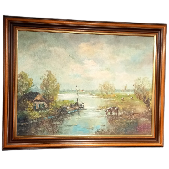 Antiek Xl Olieverf Schilderij Op Linnen 1
