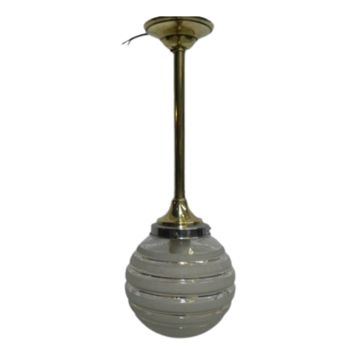 Art Deco Hanglamp Met Glazen Bol En Messing Armatuur