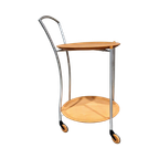 Wooden Serving Double Tray Table With Wooden Wheels thumbnail 1