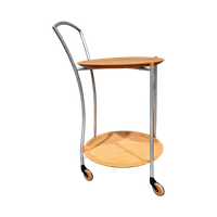 Wooden Serving Double Tray Table With Wooden Wheels