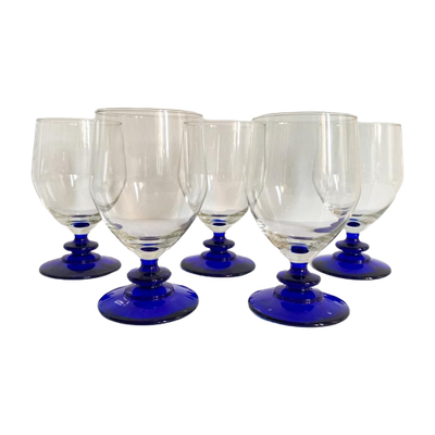 5X Wijnglas / Glazen Vintage Donkerblauw