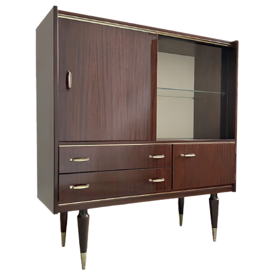 Vintage Palissander Highboard Vitrinekast Hoogglans 1