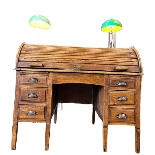 Vintage Houten Amerikaanse Bureau / Bureau Met Roldeur 1