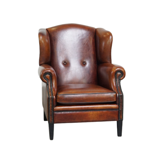 Prachtige, Comfortabele En Luxe Oorfauteuil Gemaakt Van Schapenleer 1