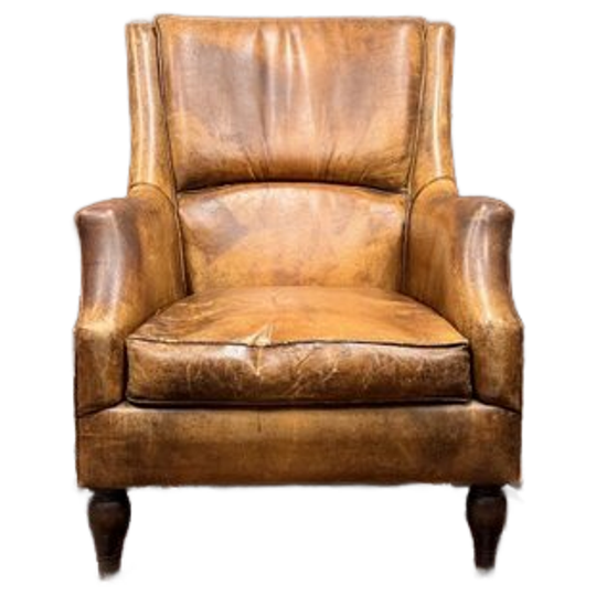 Set Klassiek Engelse Schaap Lederen Fauteuil En Hocker 1