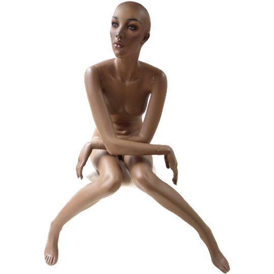 Vintage Winkel Etalagepop Mannequin Paspop, Zittende Zwarte Dame Jaren 1970 1980 1