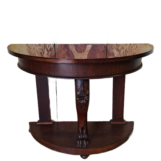 Antieke Mahoniehouten Demi-lune Sidetable, Wandtafel Console Afm.90x50cm En 71cm Hoog. 1