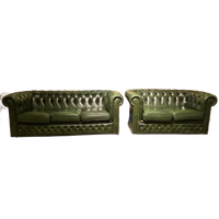 Compacte Engelse Chesterfield Zithoek 3+2 Zits Antiek Groen